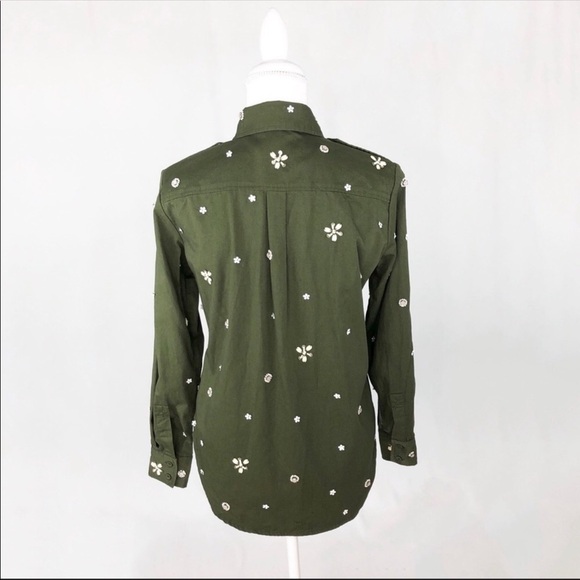 Joie bead embellished military olive green Hayfa shirt button down top XS - Picture 9 of 12